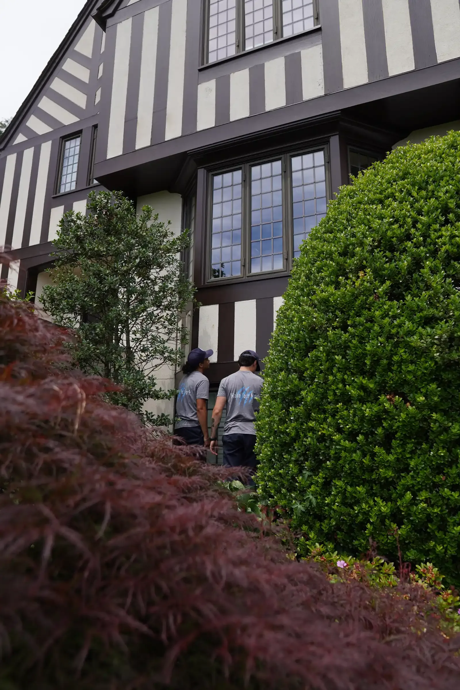 Tudor-style Westchester home with freshly cleaned bay windows